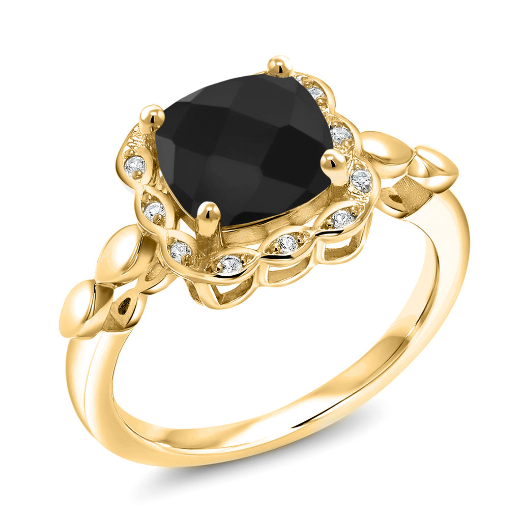 Onyx Checkerboard_6_Ring in 925 Yellow Gold Plated Silver
