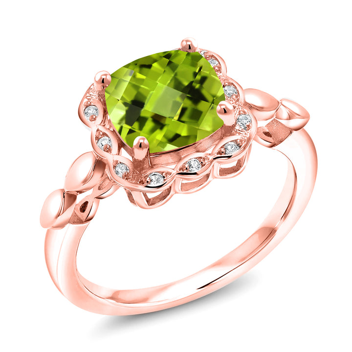 Peridot-Checkerboard - August_5_Ring in 925 Rose Gold Plated Silver