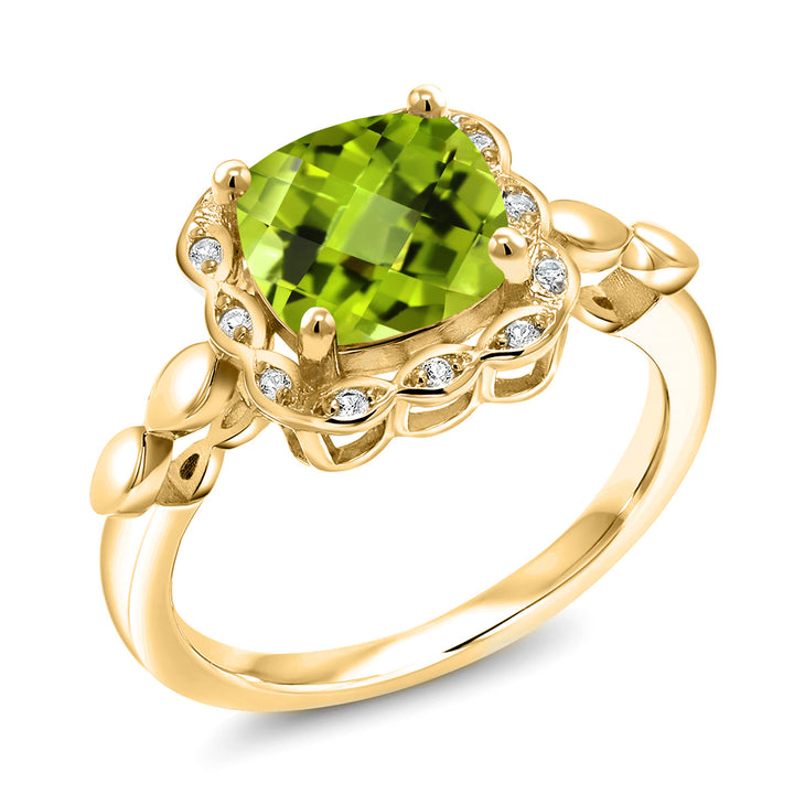 Peridot-Checkerboard - August_5_Ring in 925 Yellow Gold Plated Silver