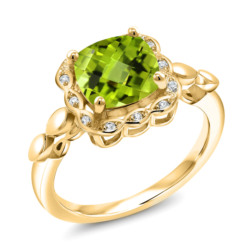 Peridot Checkerboard_9_Ring in 925 Yellow Gold Plated Silver