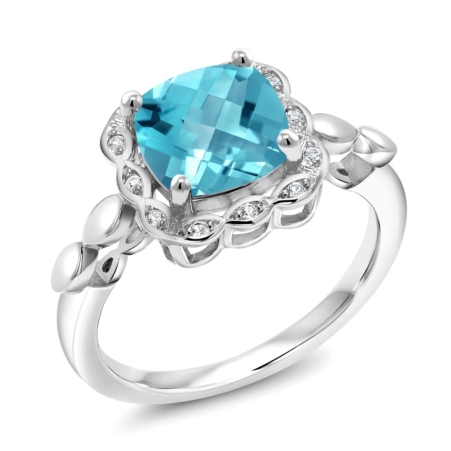Swiss Blue Topaz-Checkerboard - November_6_Ring in 925 Sterling Silver