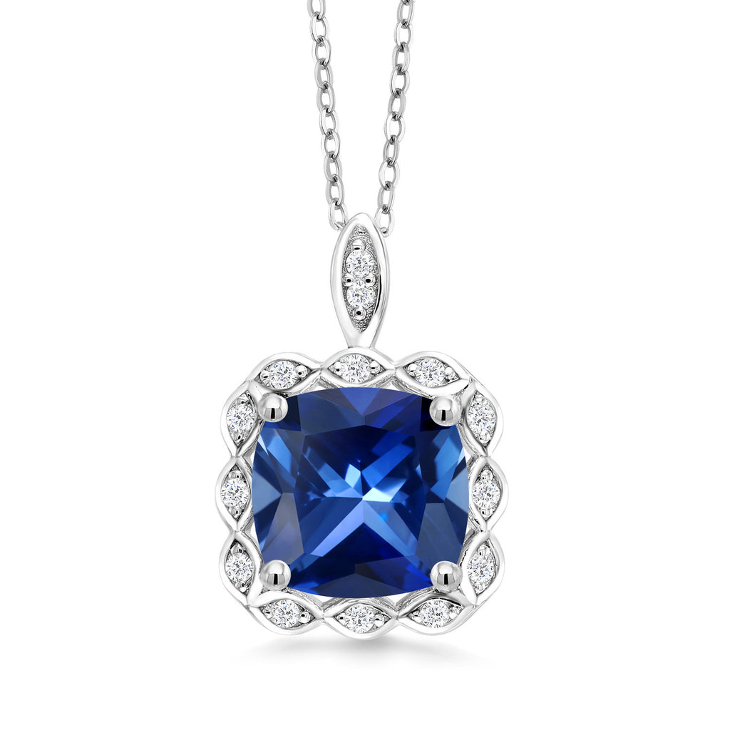 Blue Created Sapphire - September_Pendant in 925 Sterling Silver