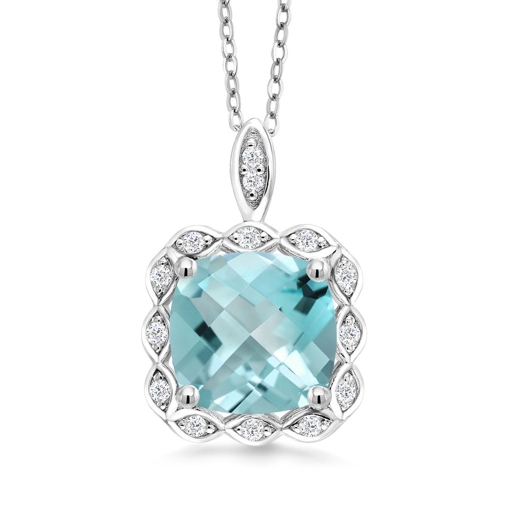 Sky Blue Topaz-Checkerboard_Pendant in 925 Sterling Silver