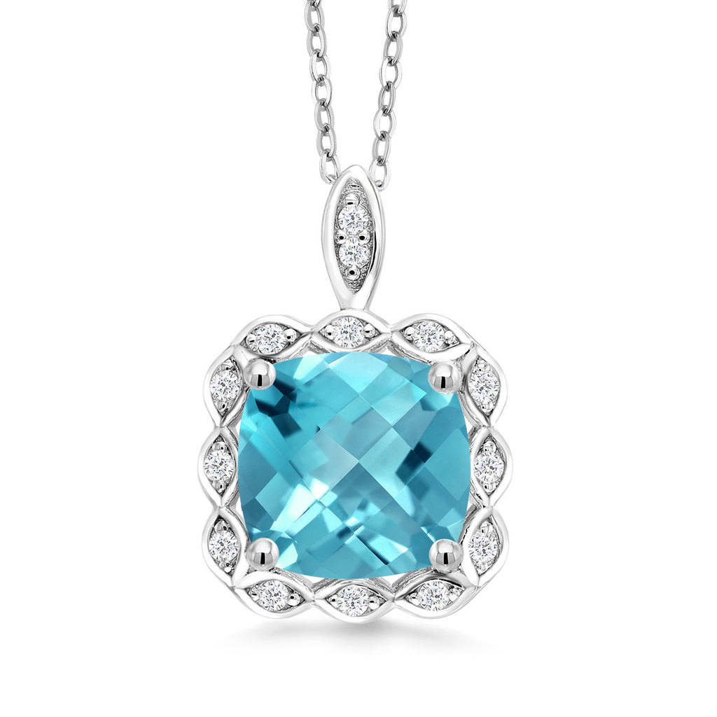 Swiss Blue Topaz-Checkerboard_Pendant in 925 Sterling Silver