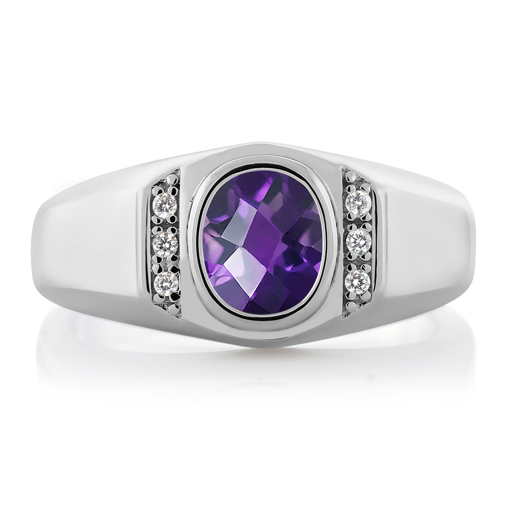Amethyst and Created Sapphire_12_Ring in 925 Sterling Silver