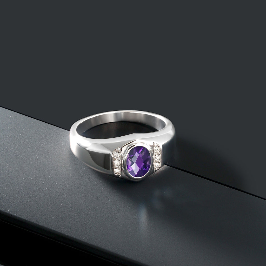 Amethyst and Created Sapphire_12_Ring in 925 Sterling Silver