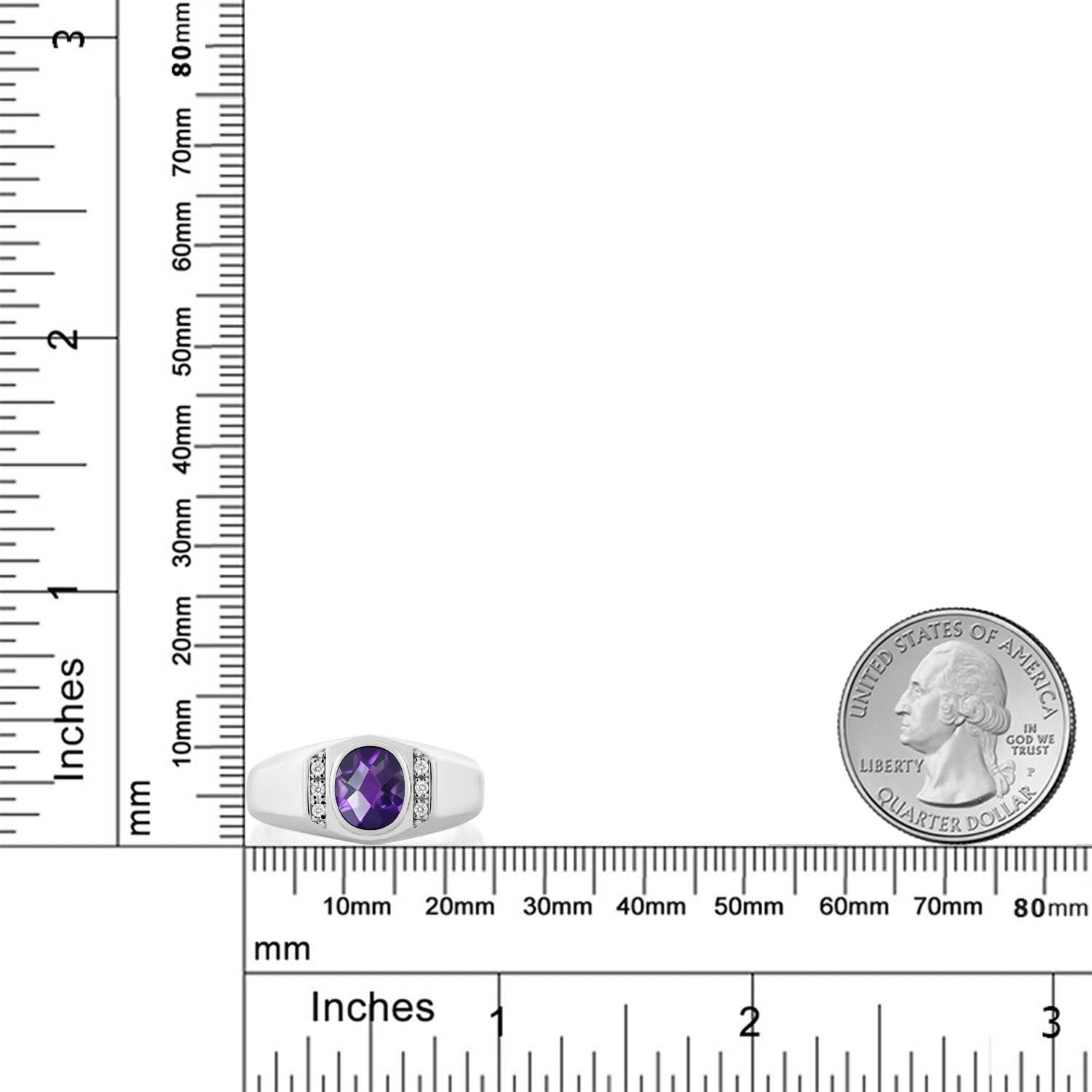 Amethyst and Created Sapphire_12_Ring in 925 Sterling Silver