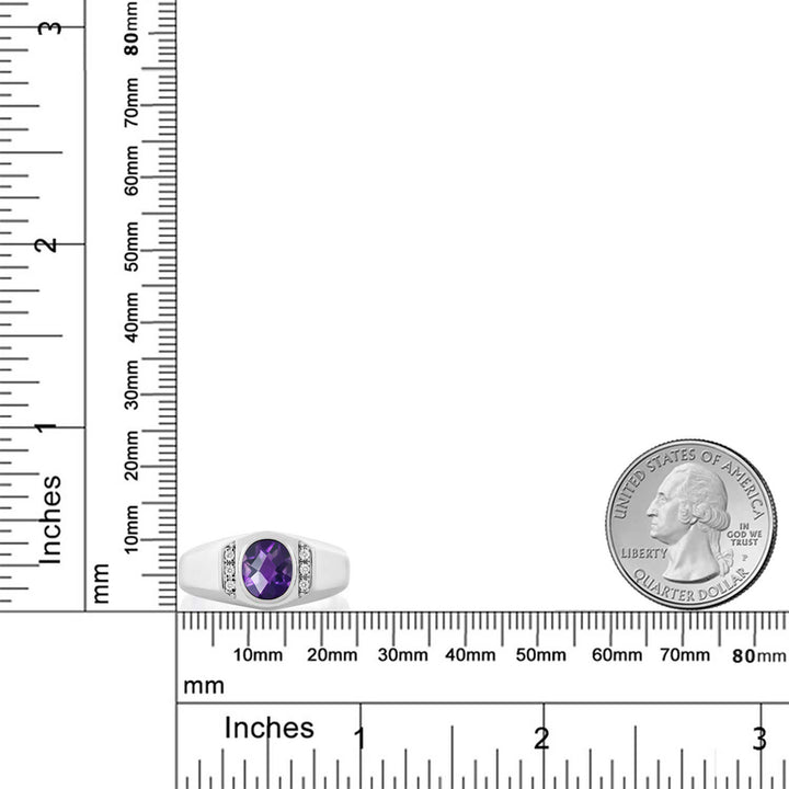 Amethyst and Created Sapphire_12_Ring in 925 Sterling Silver