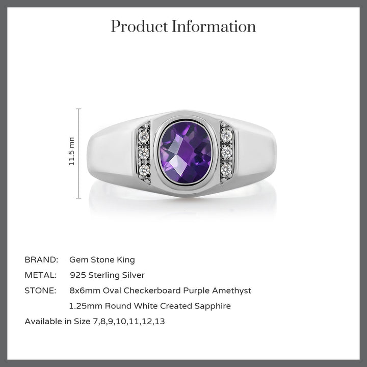 Amethyst and Created Sapphire_12_Ring in 925 Sterling Silver
