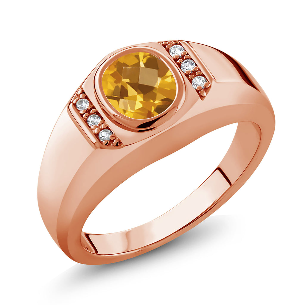 Citrine-Checkerboard - November_8_Ring in 925 Rose Gold Plated Silver