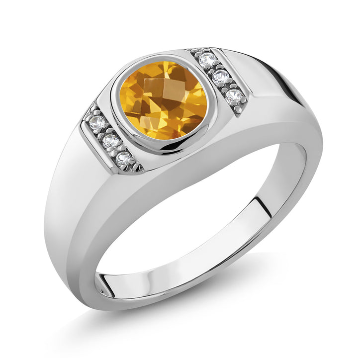 Citrine Checkerboard_9_Ring in 925 Sterling Silver