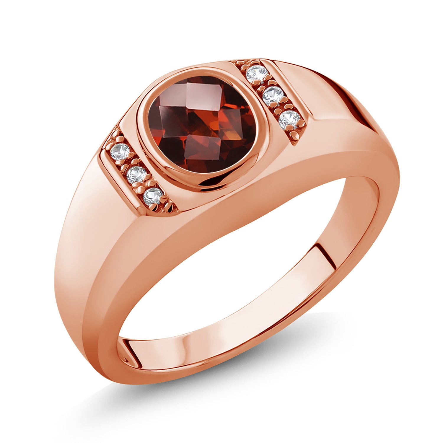 Garnet-Checkerboard - January_8_Ring in 925 Rose Gold Plated Silver