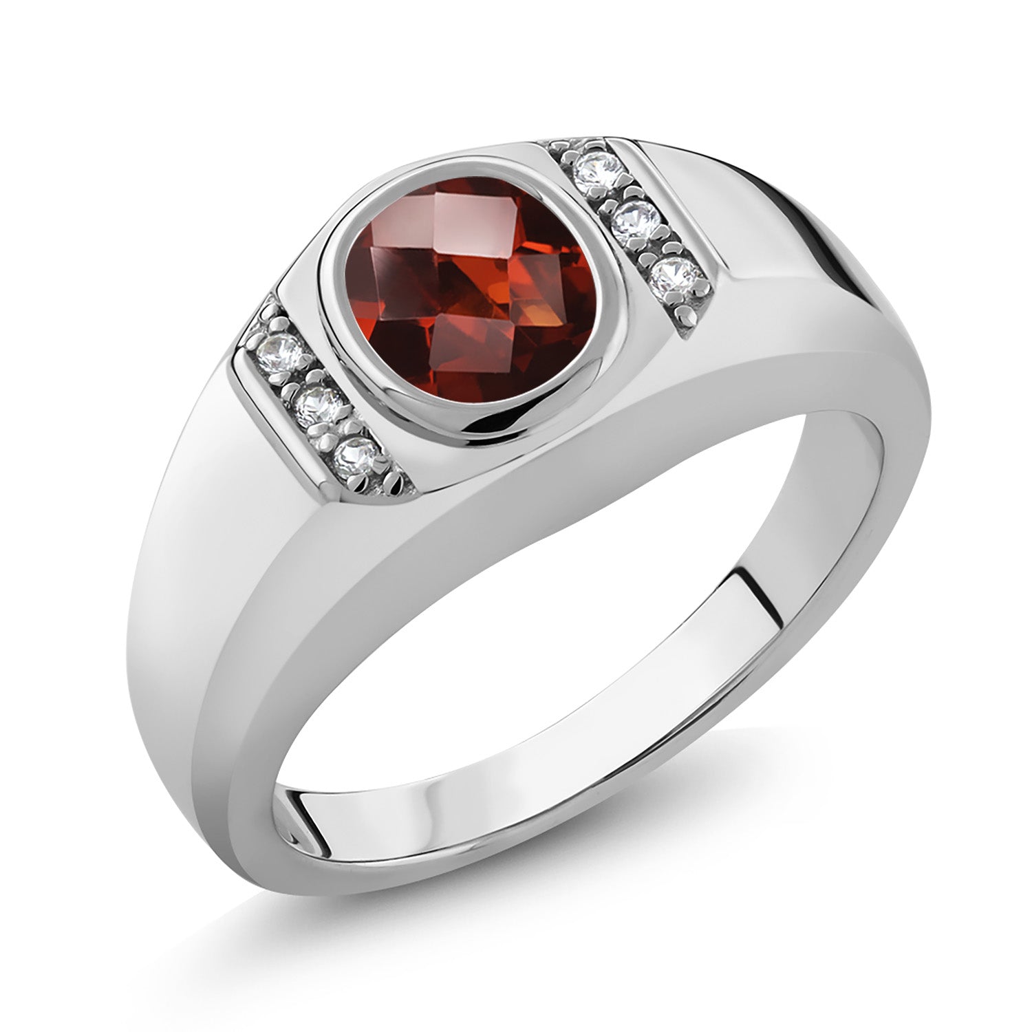 Garnet-Checkerboard - January_7_Ring in 925 Sterling Silver