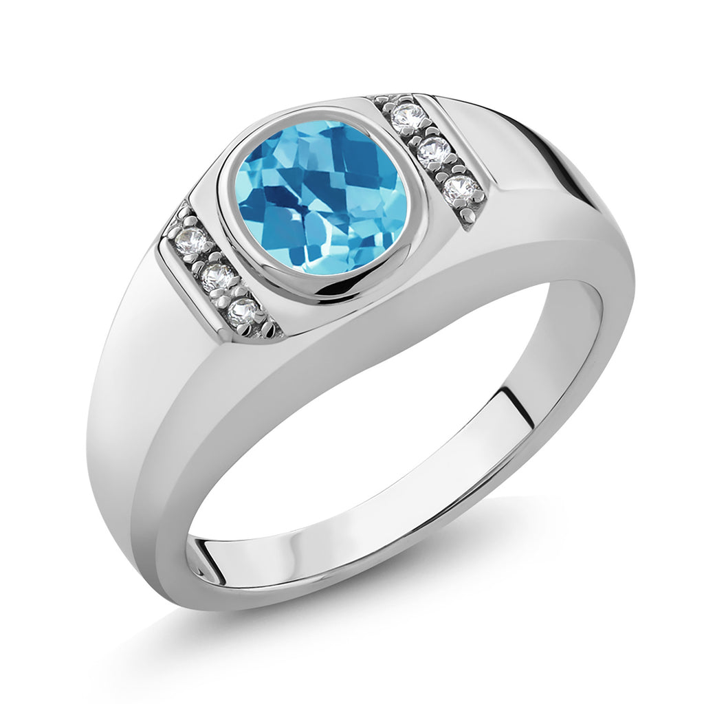 Swiss Blue Topaz-Checkerboard - November_8_Ring in 925 Sterling Silver