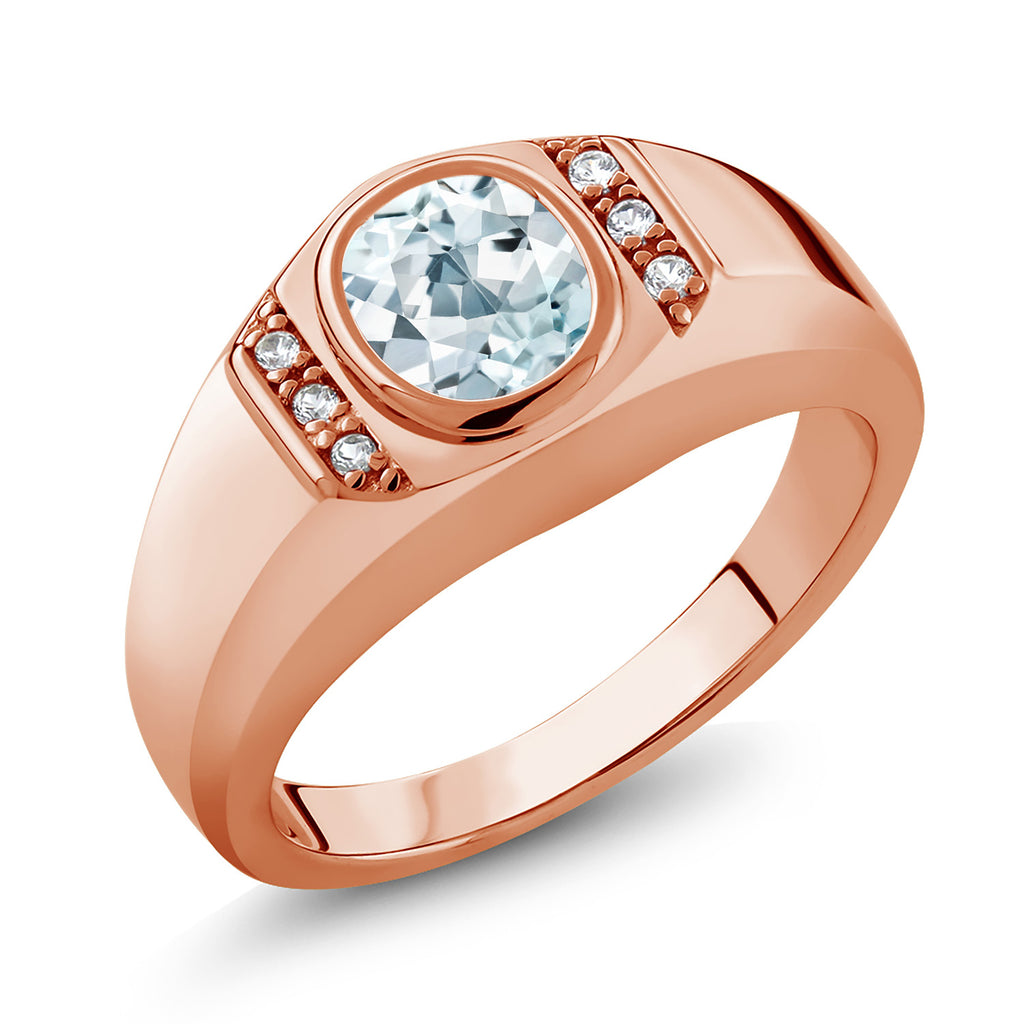 Aquamarine - March_7_Ring in 925 Rose Gold Plated Silver
