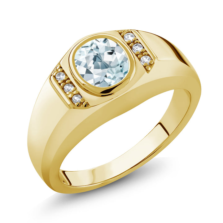 Aquamarine_9_Ring in 925 Yellow Gold Plated Silver