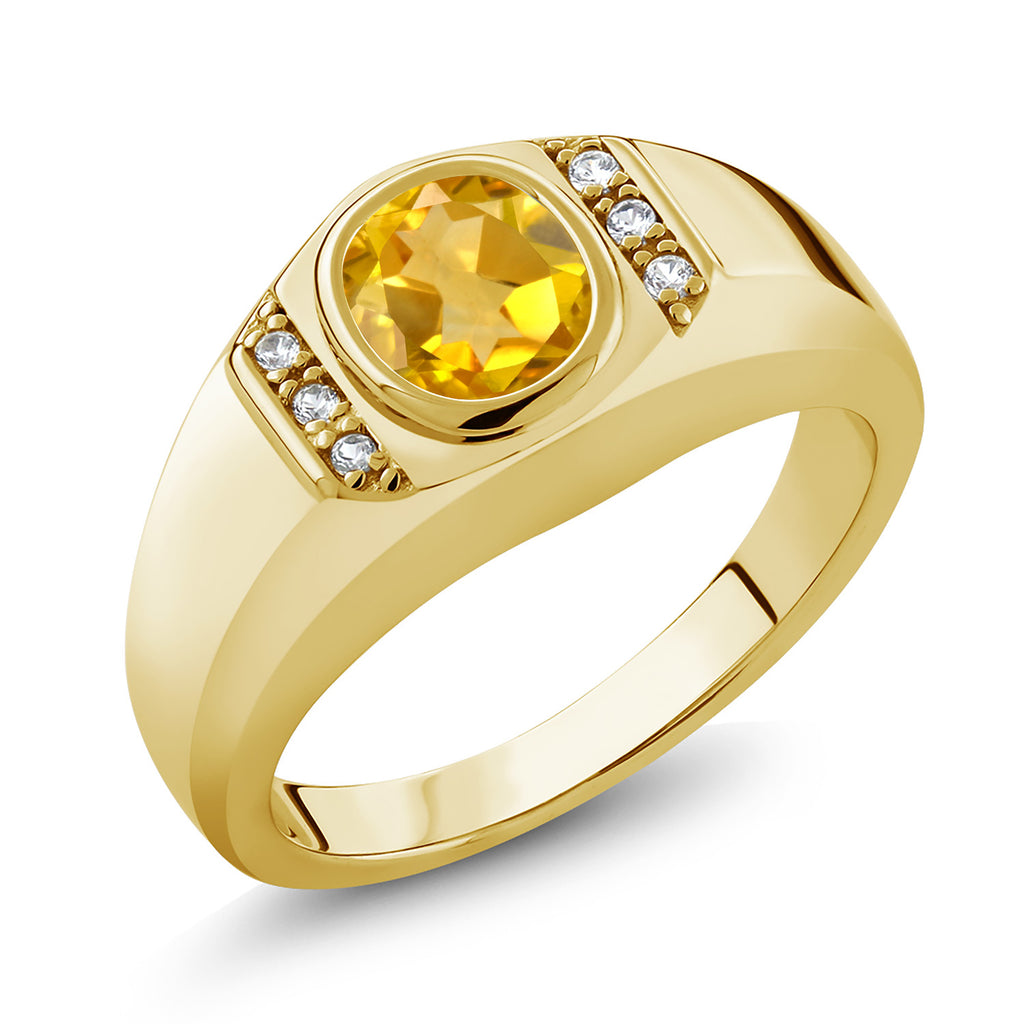 Citrine_10_Ring in 925 Yellow Gold Plated Silver