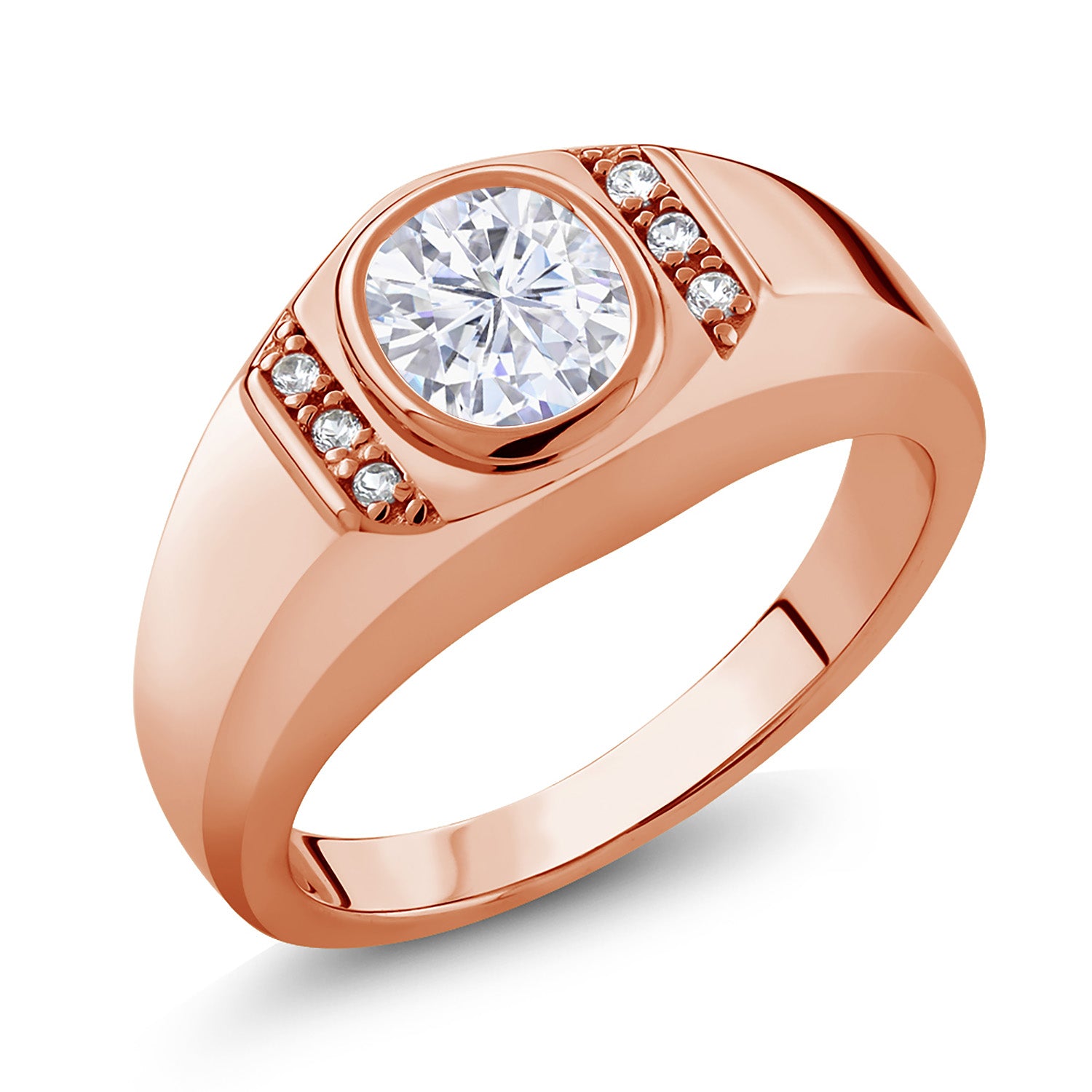White Moissanite - April_12_Ring in 925 Rose Gold Plated Silver