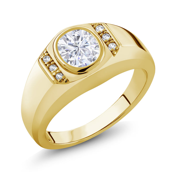 White Moissanite_10_Ring in 925 Yellow Gold Plated Silver