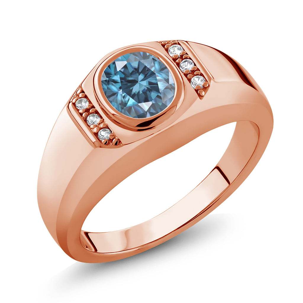 Persian Blue Moissanite - April_13_Ring in 925 Rose Gold Plated Silver