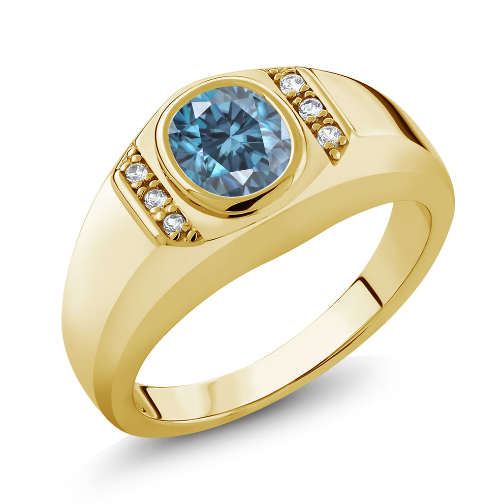 Persian Blue Moissanite_13_Ring in 925 Yellow Gold Plated Silver