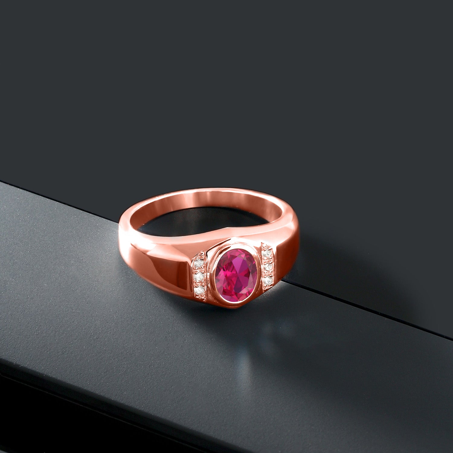 Created Ruby and Created Sapphire_10_Ring in 925 Rose Gold Plated Silver