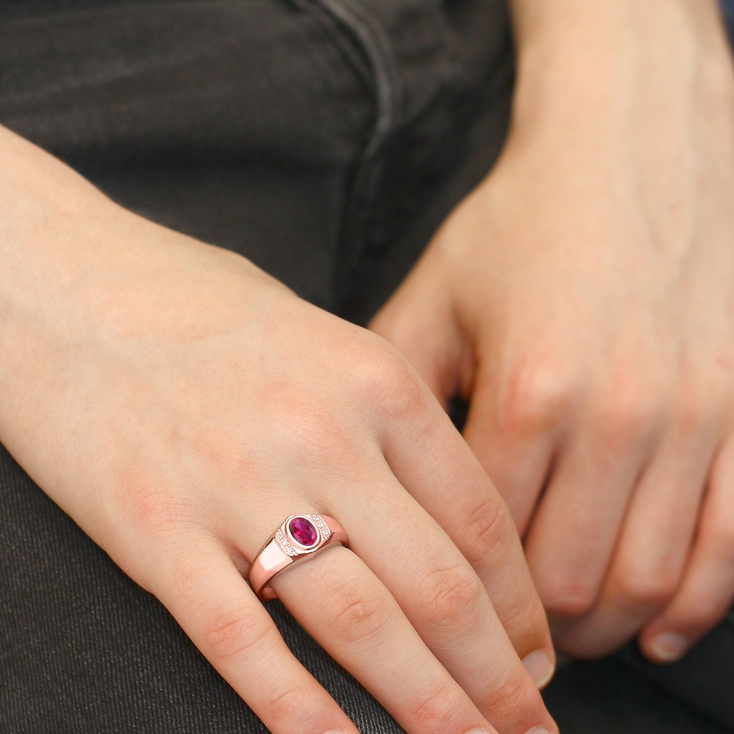 Created Ruby and Created Sapphire_10_Ring in 925 Rose Gold Plated Silver