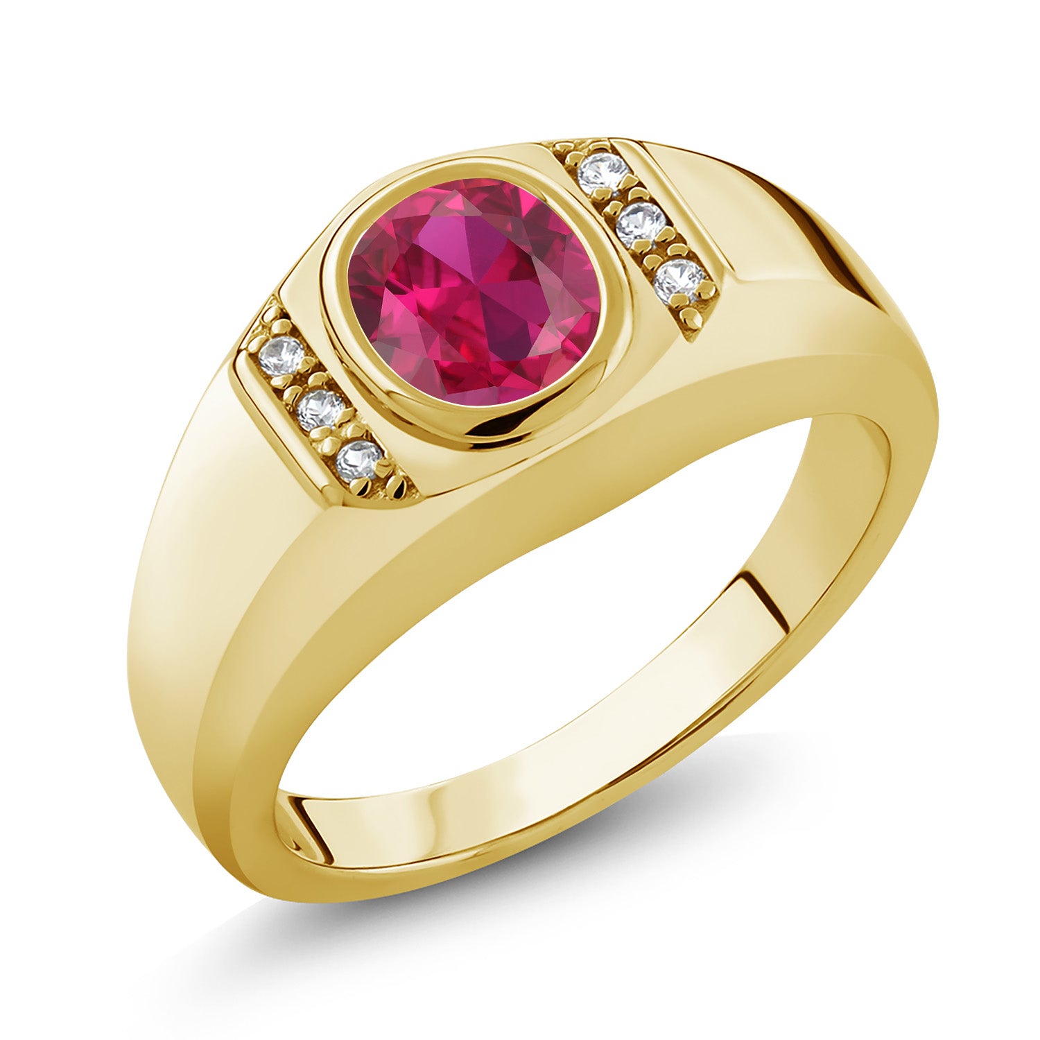 Created Ruby and Created Sapphire_13_Ring in 925 Yellow Gold Plated Silver