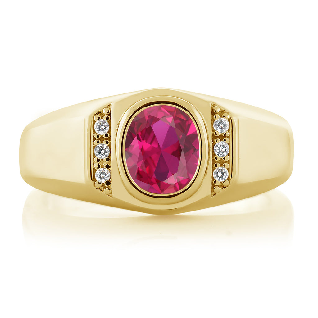 Created Ruby and Created Sapphire_13_Ring in 925 Yellow Gold Plated Silver