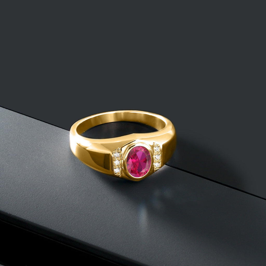Created Ruby and Created Sapphire_13_Ring in 925 Yellow Gold Plated Silver
