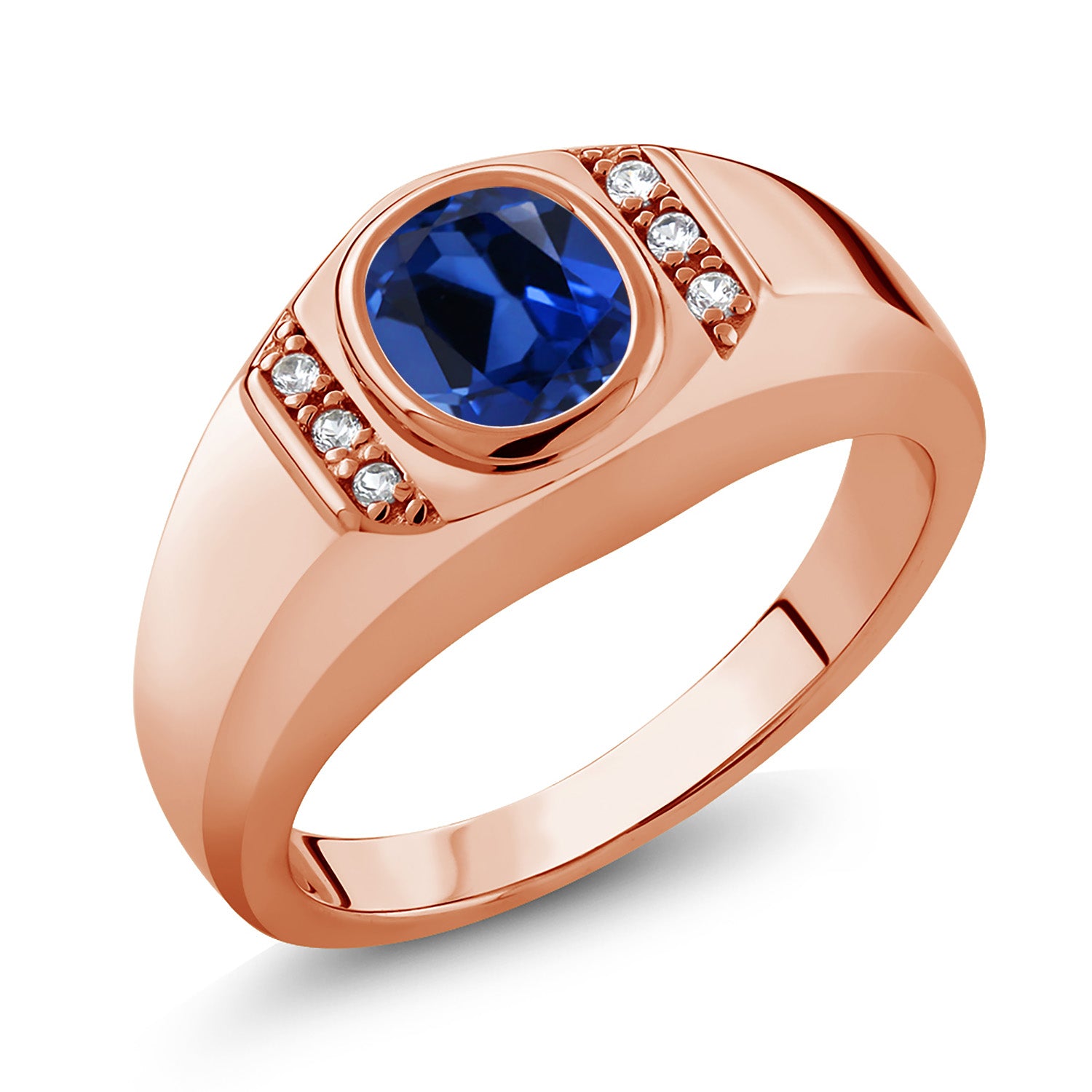Blue Created Sapphire - September_12_Ring in 925 Rose Gold Plated Silver