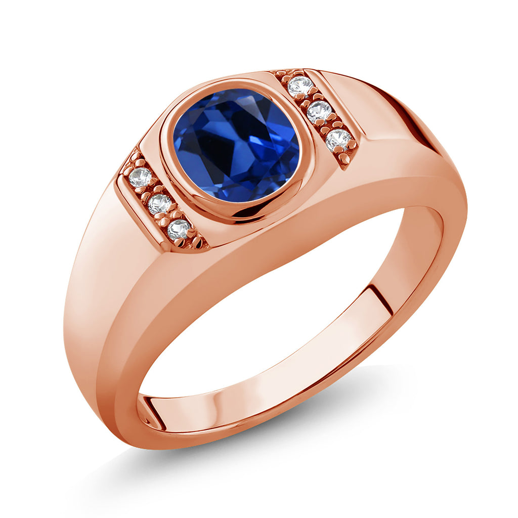 Blue Created Sapphire - September_11_Ring in 925 Rose Gold Plated Silver