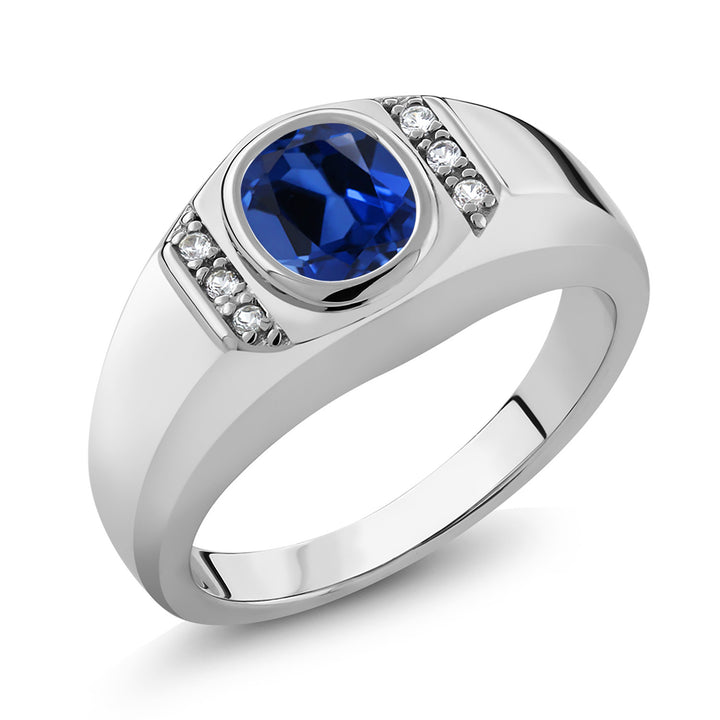 Blue Created Sapphire_9_Ring in 925 Sterling Silver