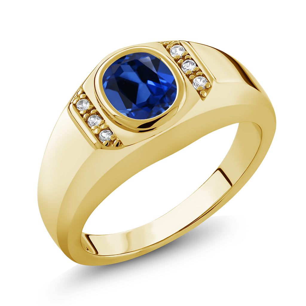 Blue Created Sapphire_7_Ring in 925 Yellow Gold Plated Silver