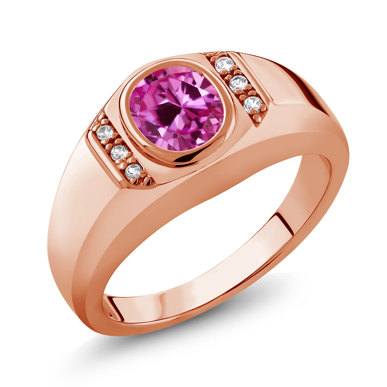 Pink Created Sapphire - September_10_Ring in 925 Rose Gold Plated Silver