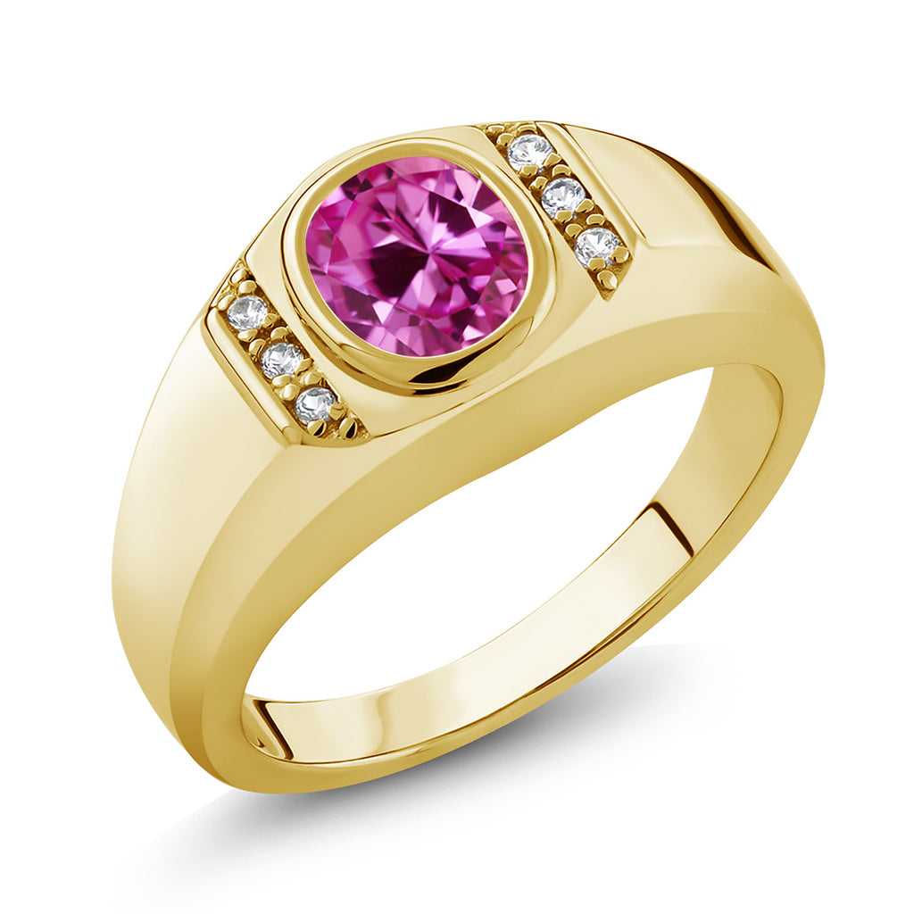 Pink Created Sapphire_12_Ring in 925 Yellow Gold Plated Silver