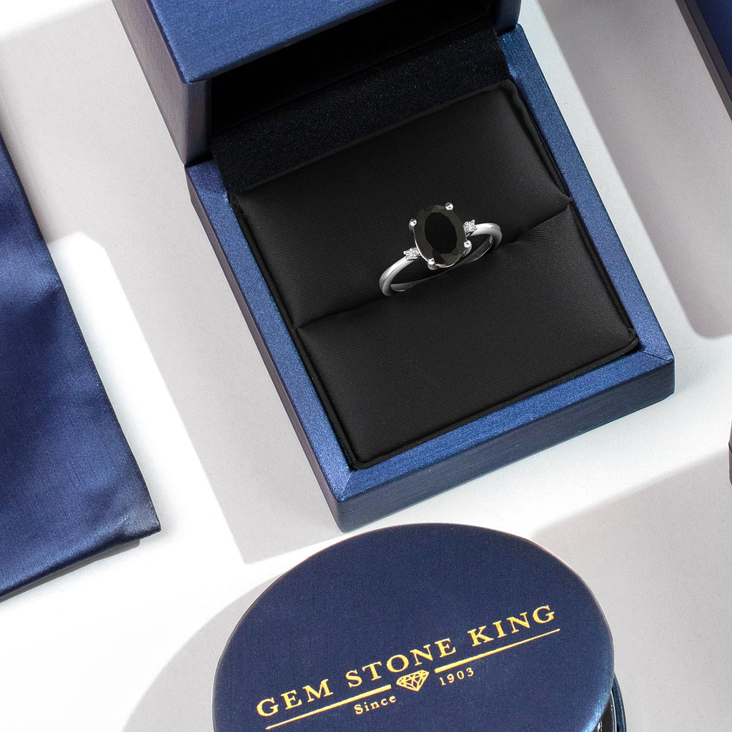 Onyx and Diamond_7_Ring in 925 Sterling Silver
