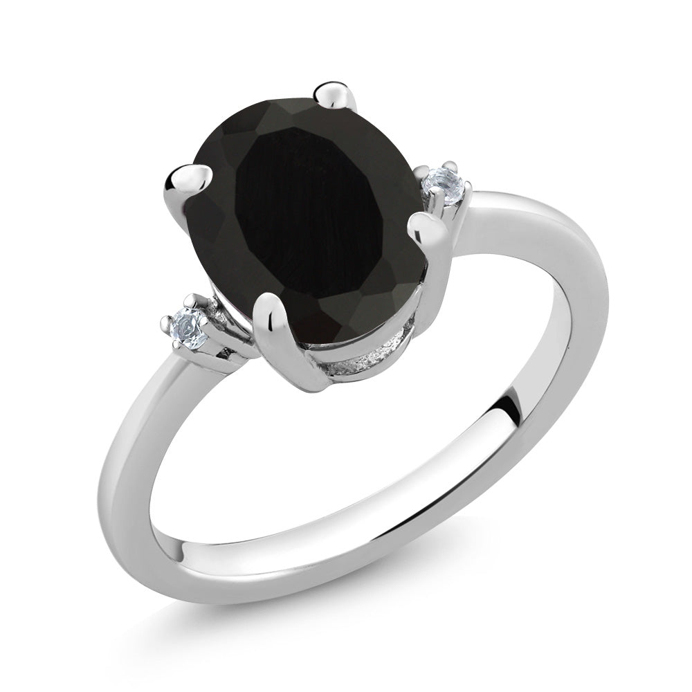 Onyx and Diamond_7_Ring in 925 Sterling Silver