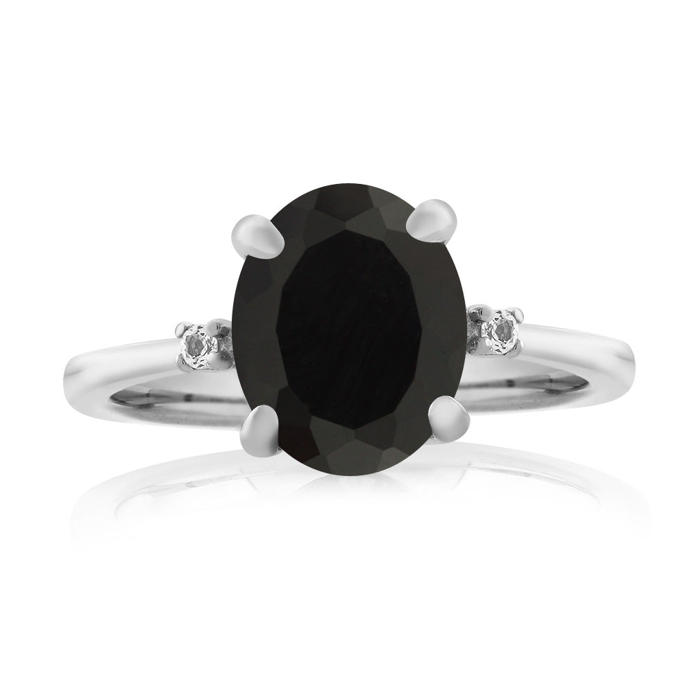 Onyx and Diamond_7_Ring in 925 Sterling Silver