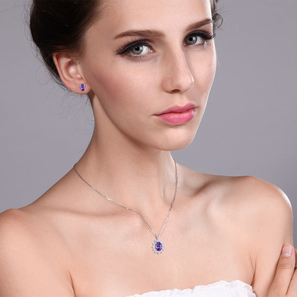 Amethyst - February_Pendant Earrings Set in 925 Sterling Silver