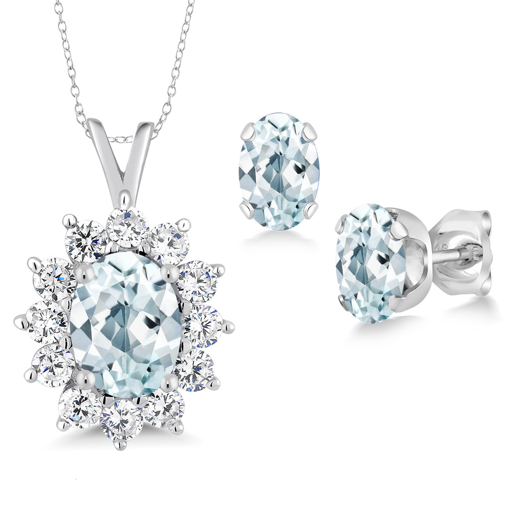 Aquamarine - March_Pendant Earrings Set in 925 Sterling Silver