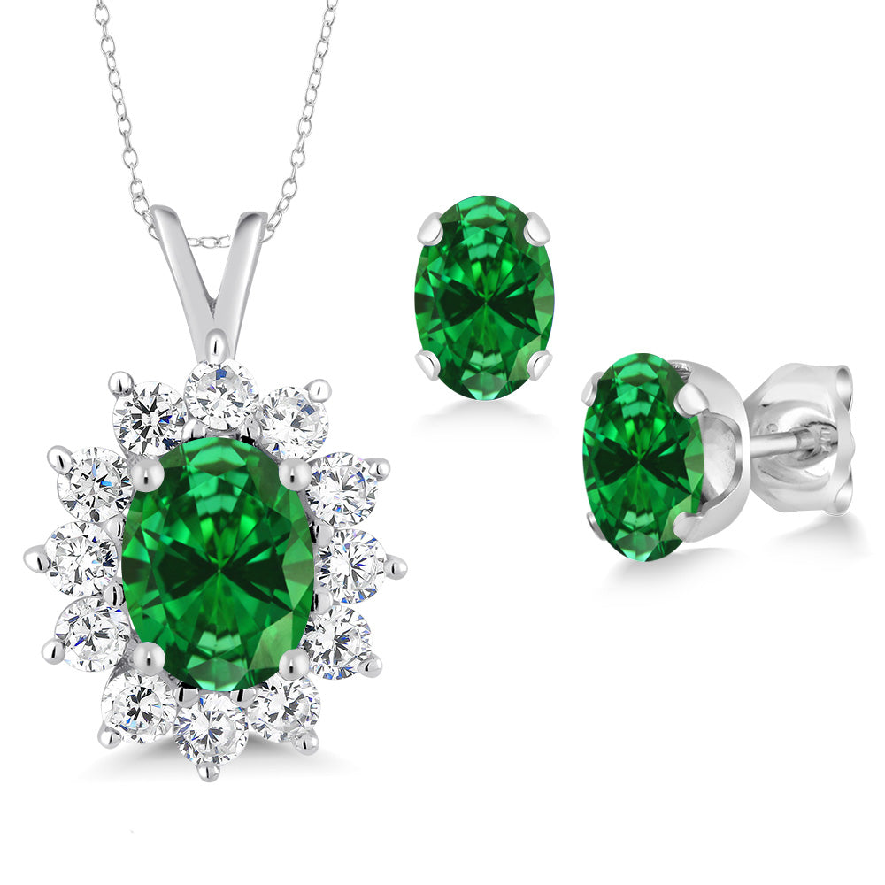 Created Emerald - May_Pendant Earrings Set in 925 Sterling Silver