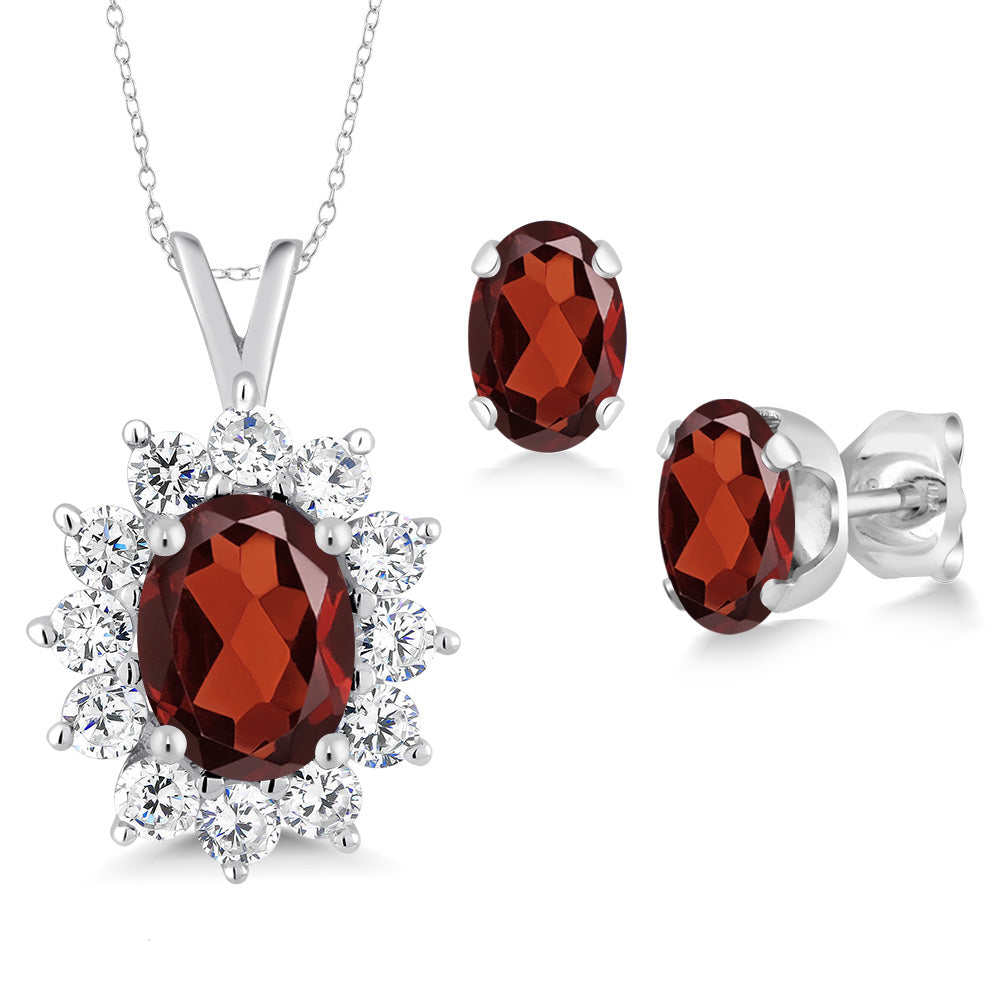 Garnet - January_Pendant Earrings Set in 925 Sterling Silver