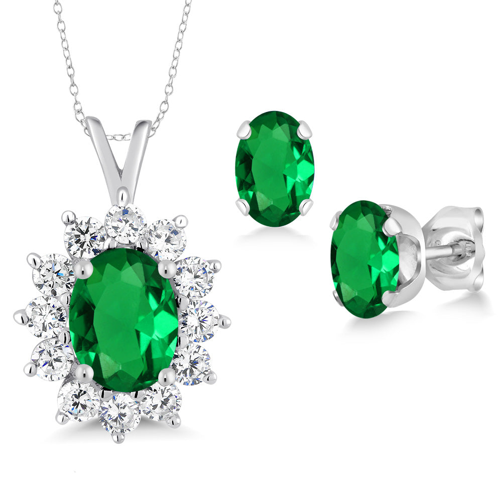 Nano Emerald - May_Pendant Earrings Set in 925 Sterling Silver