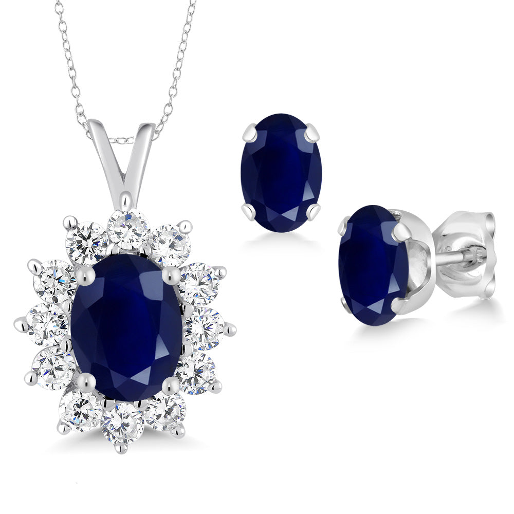 Blue Sapphire - September_Pendant Earrings Set in 925 Sterling Silver