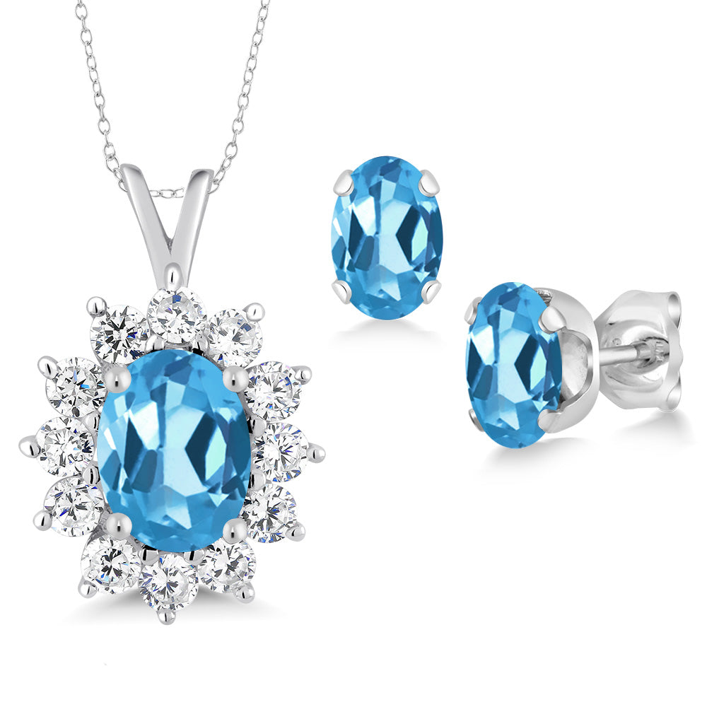Swiss Blue Topaz - November_Pendant Earrings Set in 925 Sterling Silver