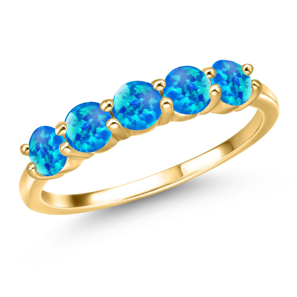Blue Simulated Opal - October_6_Ring in 925 Yellow Gold Plated Silver