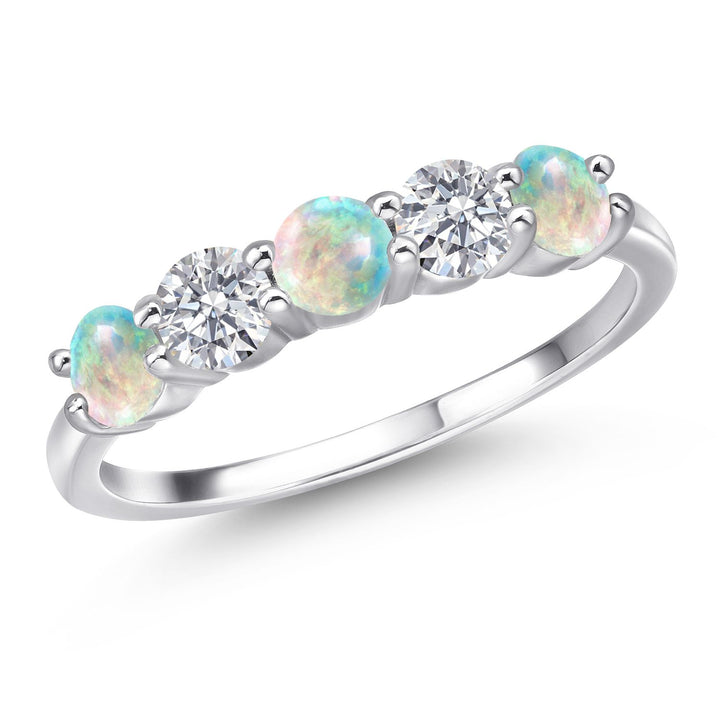 White Simulated Opal - October_5_Ring in 925 Sterling Silver