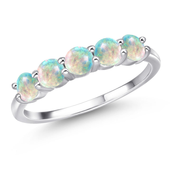 Gem Stone King 5-Stone Wedding Band Ring for Women | 925 Sterling Silver | 4MM Round Gemstone Birthstone | Engagement Anniversary Promise Ring | Sizes 5-9