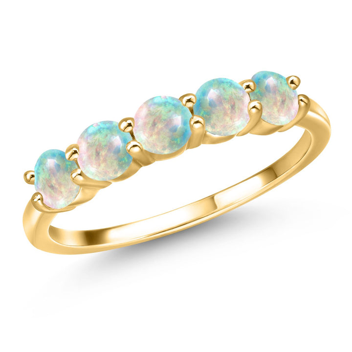 White Opal-Cabochon - October_7_Ring in 925 Yellow Gold Plated Silver